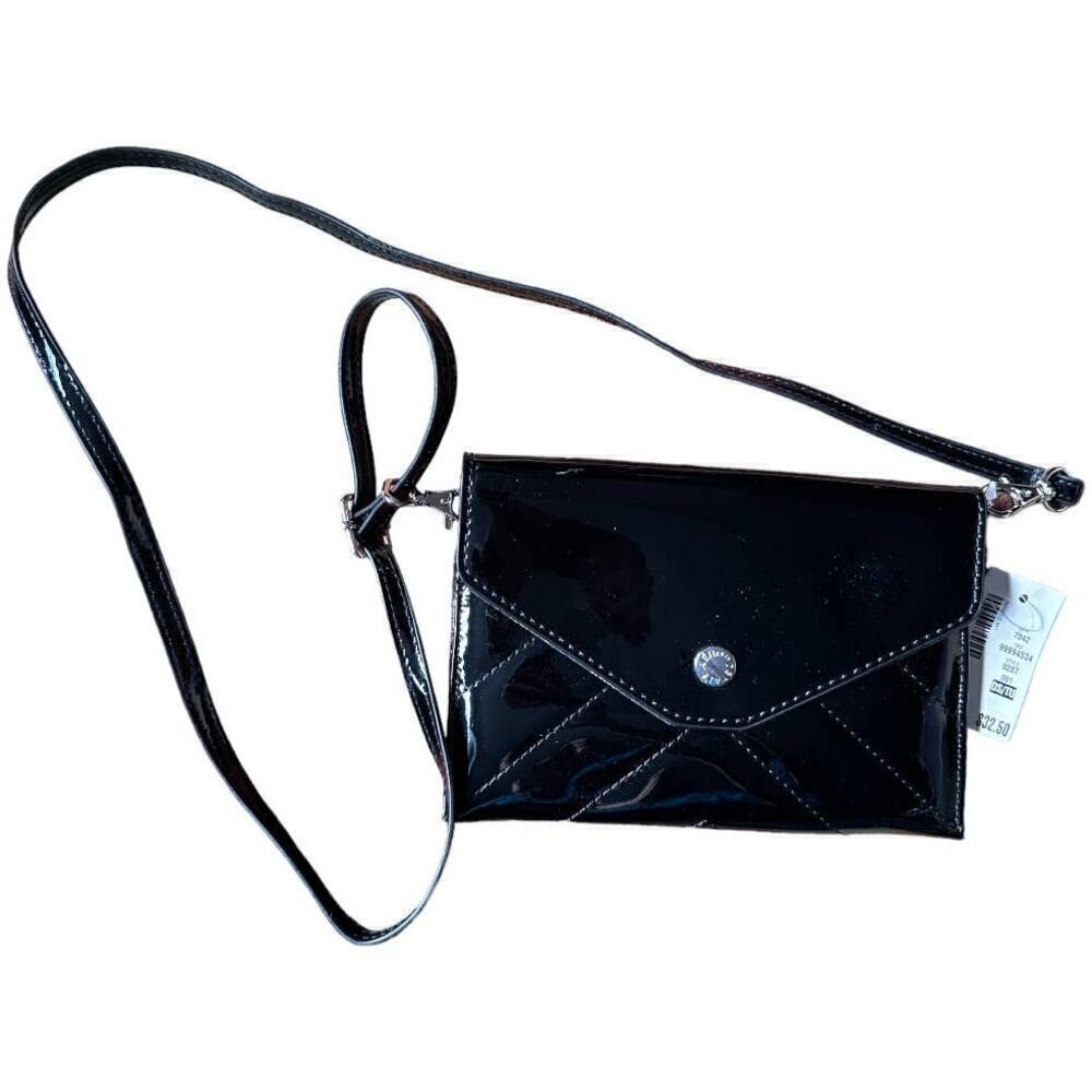 Aeropostale Black Patent Faux Leather Mini Bag Wallet Crossbody Women's NWT